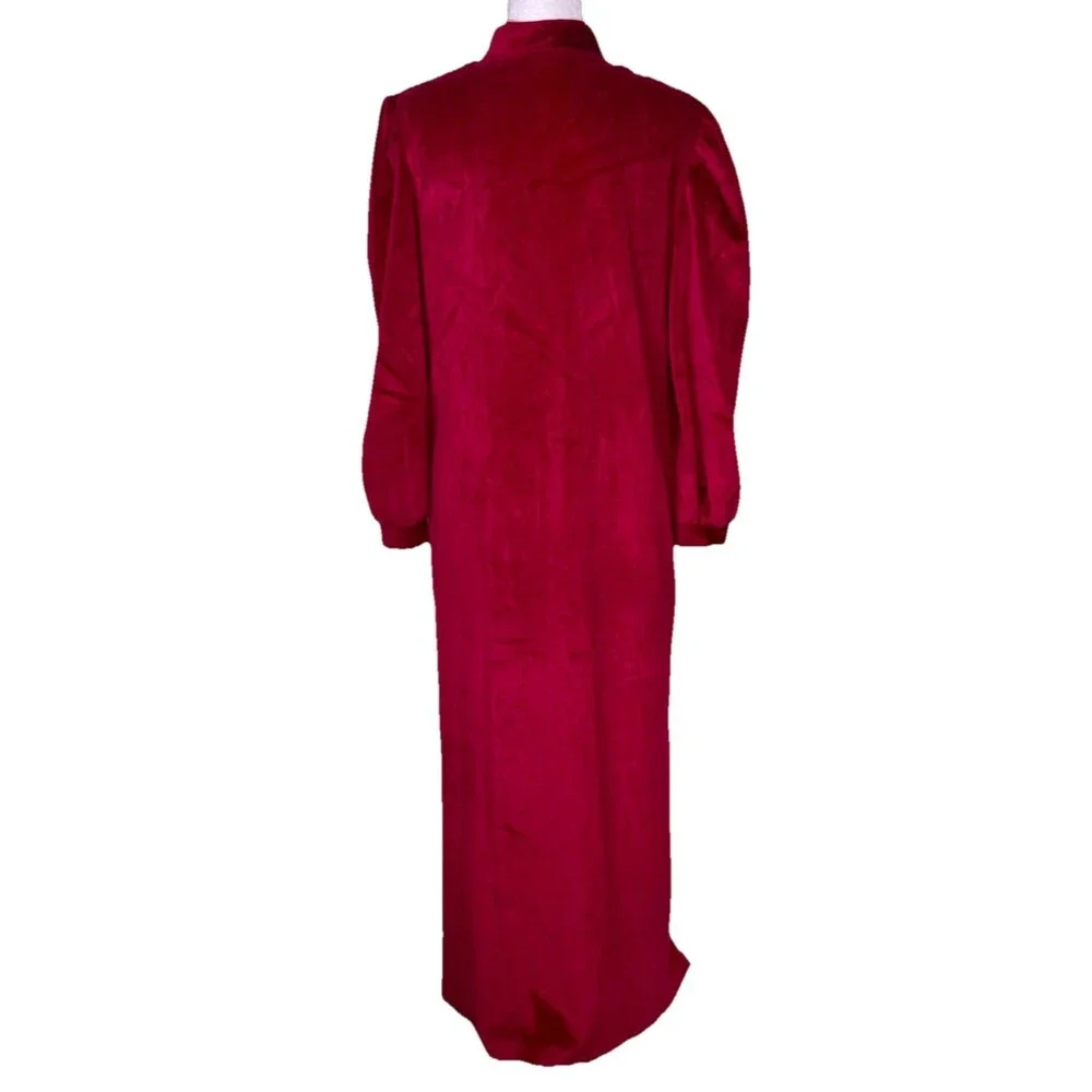 Women’s 80s Prairie‎ Red Velvet Cottagecore Boho Victorian Maxi Nightgown Sz Med
